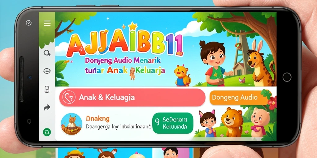 Antarmuka aplikasi AJAIB11 dengan koleksi dongeng audio menarik.