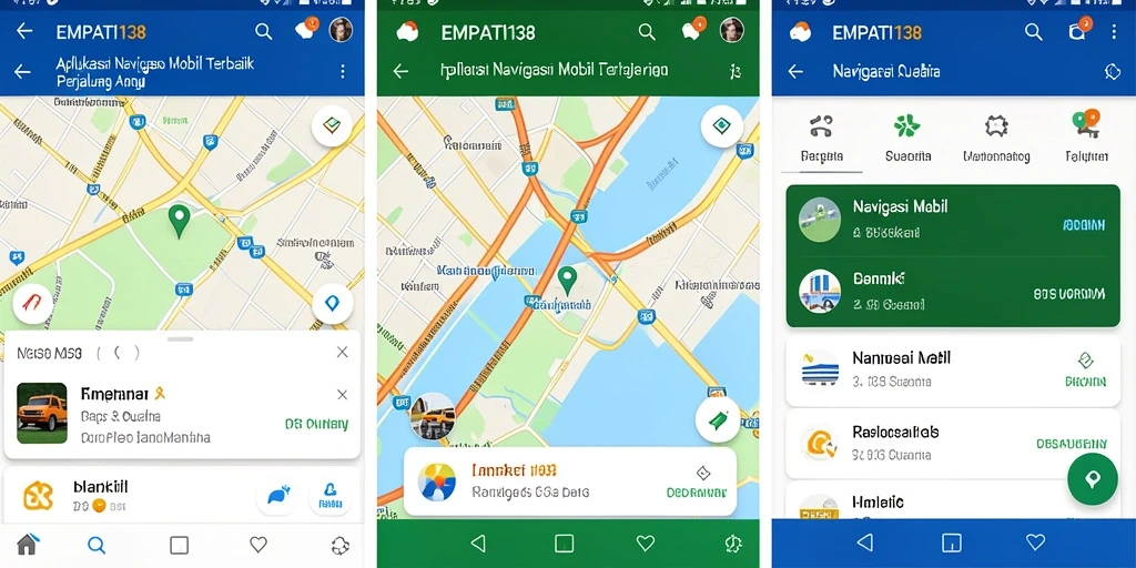 Tampilan antarmuka aplikasi EMPATI138 untuk navigasi mobil yang intuitif dan informatif.