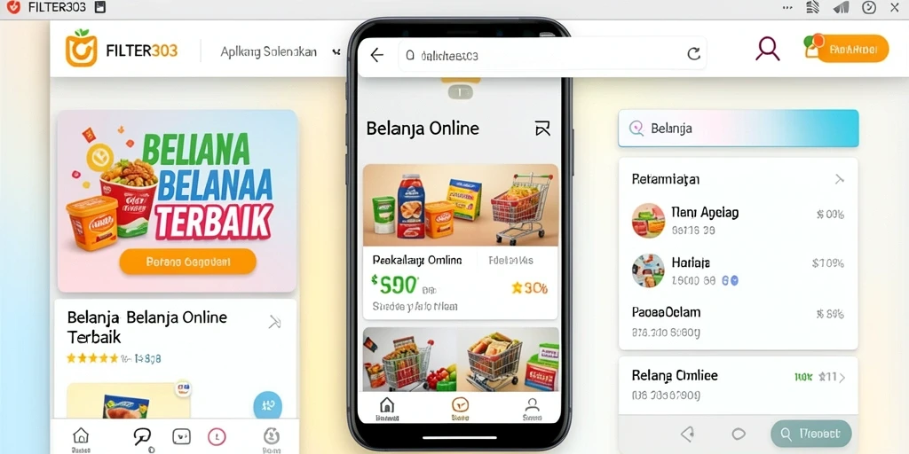 Tampilan antarmuka aplikasi FILTER303 untuk Belanja Online.