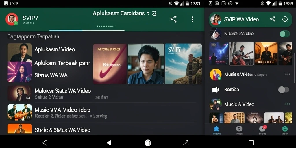 Antarmuka SVIP7 dengan berbagai pilihan Status WA Video.