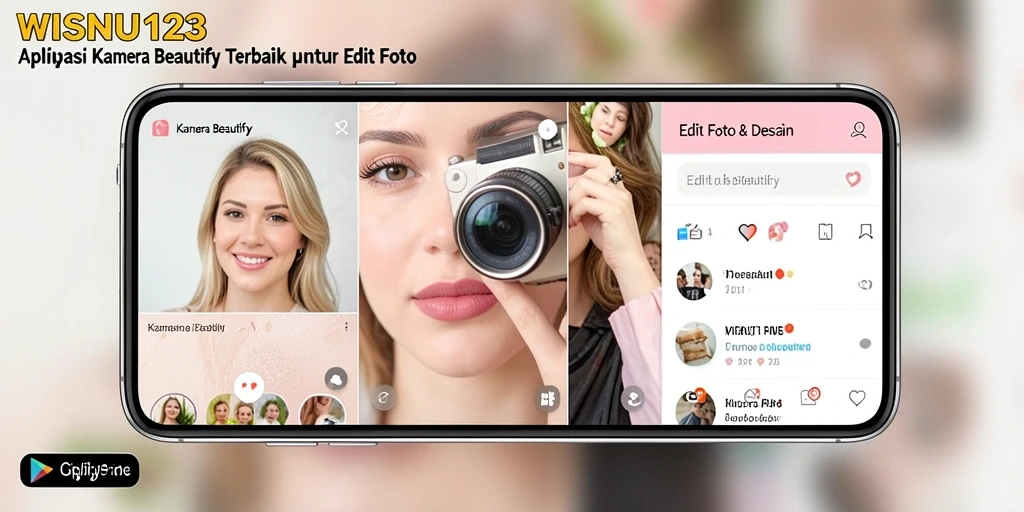 Antarmuka menarik WISNU123 yang menampilkan fitur Kamera Beautify.